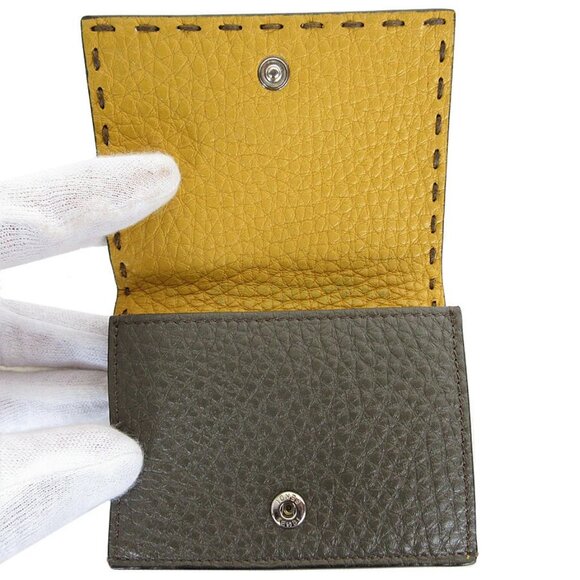 Auth FENDI Tri-fold wallet gray leather - Picture 7 of 10